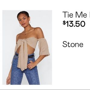 Off the shoulder tan tie top